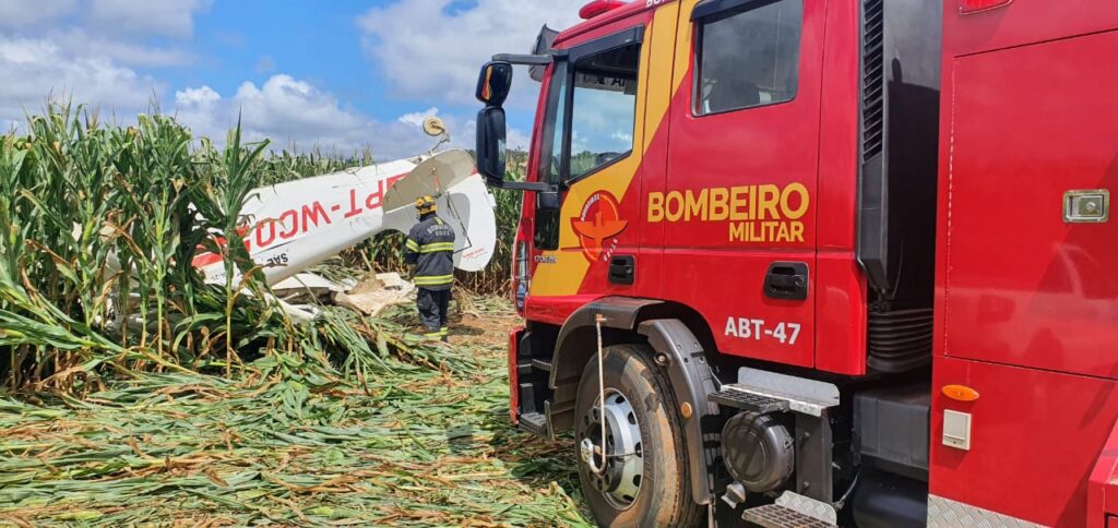 Avião caiu próximo à um milharal (Foto: Divulgação/Bombeiros)