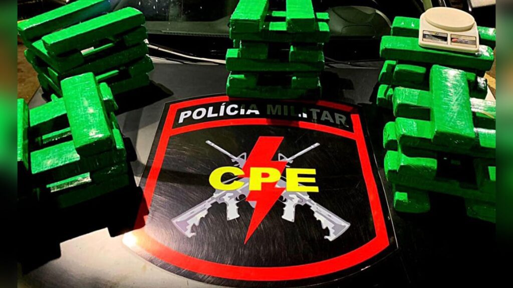 50 tabletes de maconha estavam embalados em plásticos de cor verde (Foto: Divulgação - CPE)