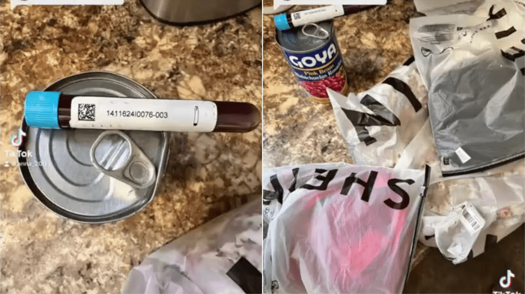 Americana afirma ter encontrado sangue humano e uma lata de feijão junto das roupas. (Foto: Captura)