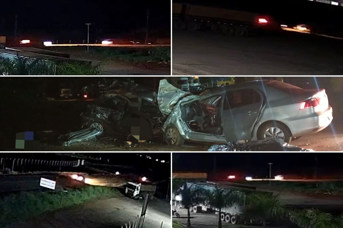 Dois carros de passeio bateram de frente na altura do km 30, ao lado da fábrica Magnus Rações (Foto: Montagem/Rádio São Francisco FM)