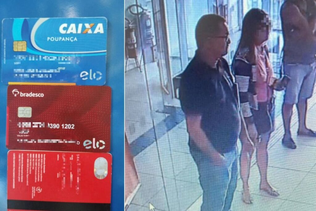 Câmeras registram as ações do suspeito de golpes em agências bancárias (Foto: Reprodução)