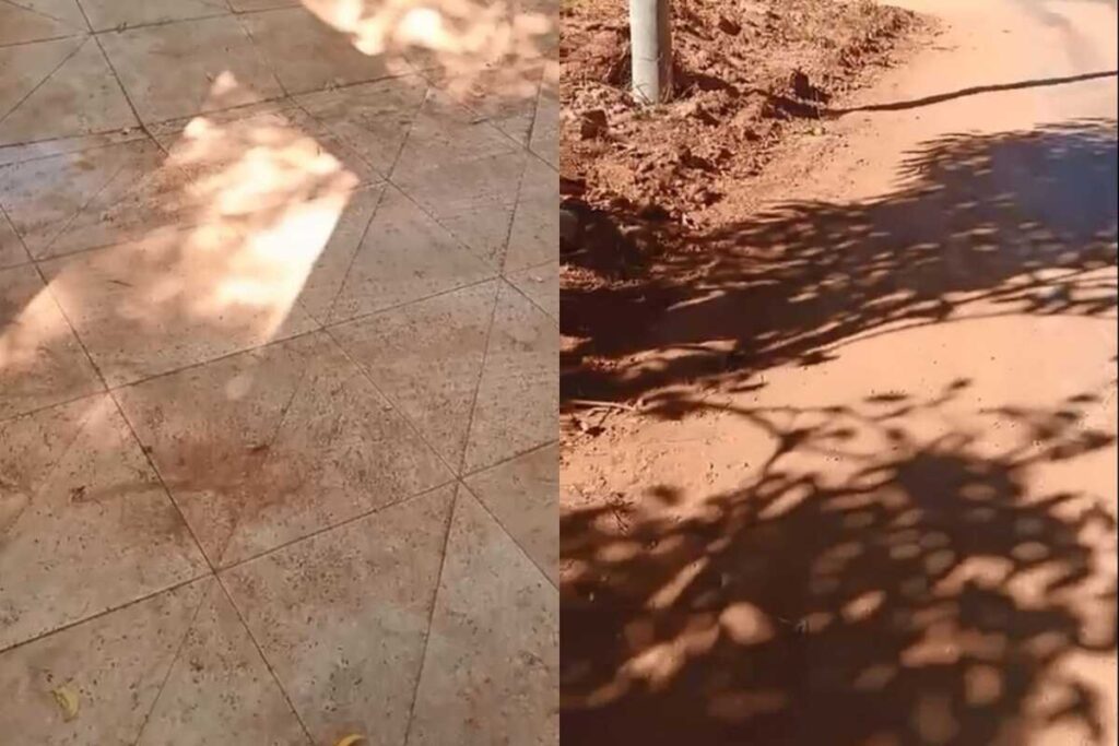 A sujeira é resultado de uma obra realizada pela Companhia de Saneamento de Goiás (Saneago) no local. (Foto: Captura)