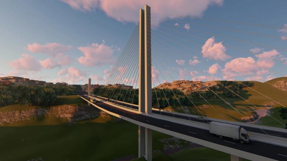 Ilustração 3d que mostra a ponte estaida em construção em Anápolis