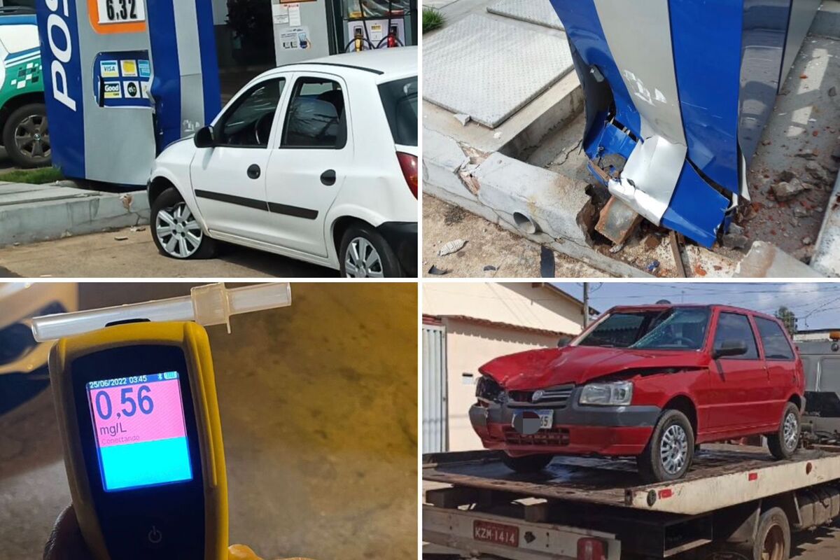 Imagens registradas pela PM mostram carros e estabelecimentos danificados (Foto: Reprodução)