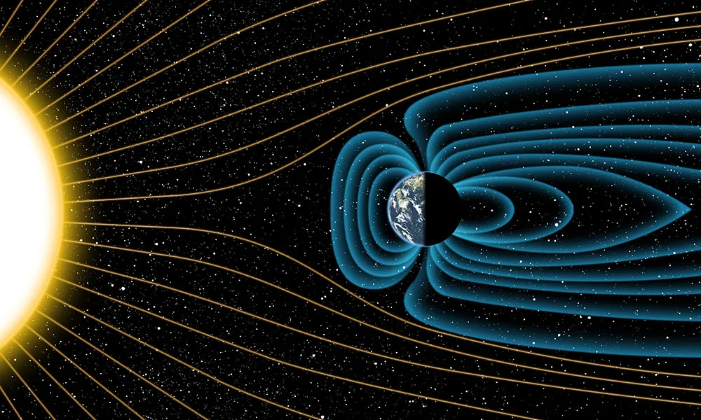 Representação visual do campo magnético da terra (Foto: Reproduçãoc / Universidade de Rochester)