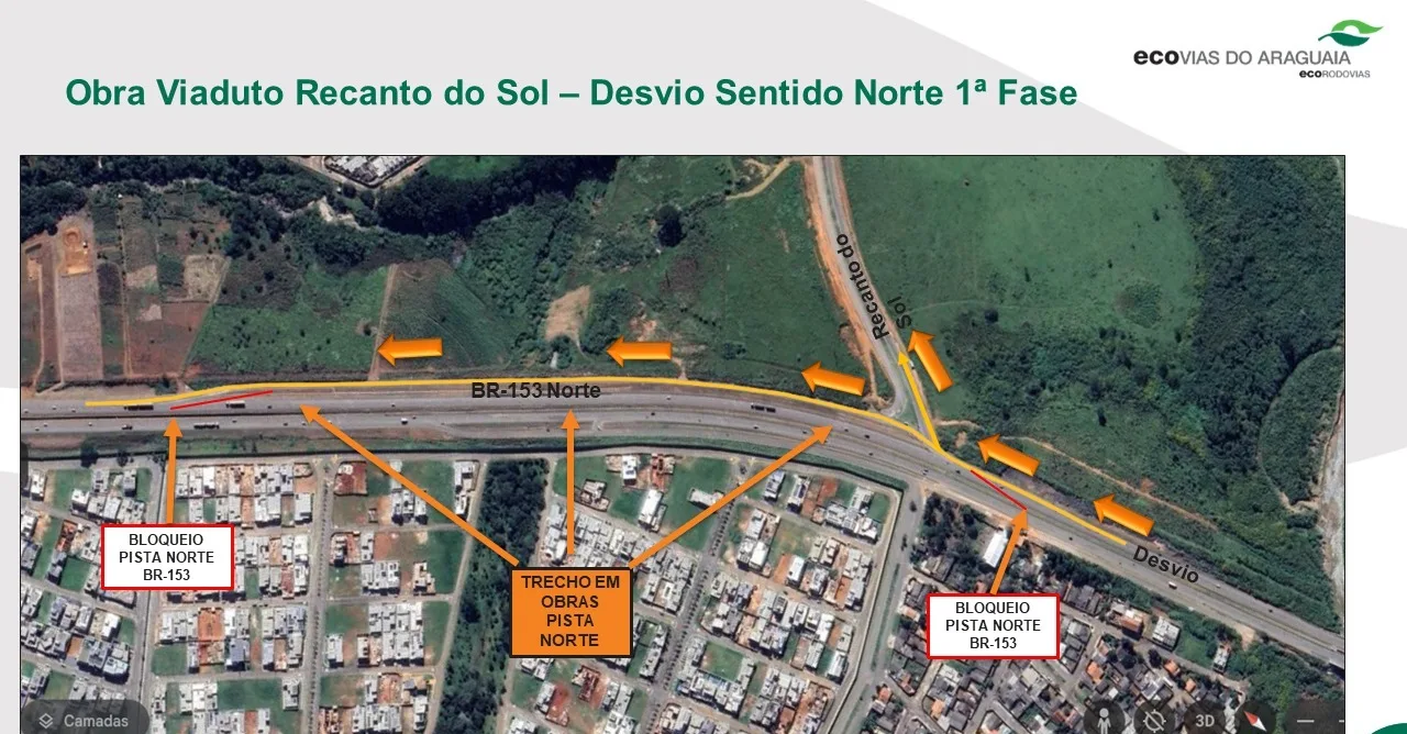 O desvio será mantido enquanto durarem as obras do viaduto do Recanto do Sol. (Foto: Divulgação / Ecovias)