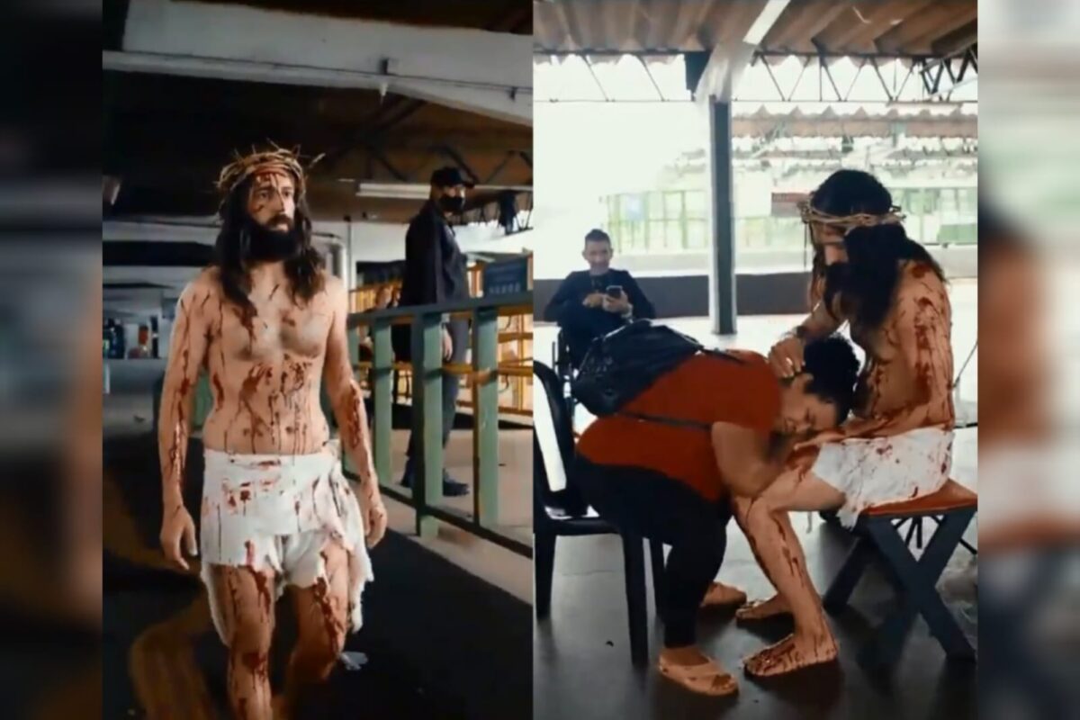 A performance foi uma forma de lembrar o sacrifício e o sofrimento de Cristo pelos pecados da humanidade. (Foto: captura)