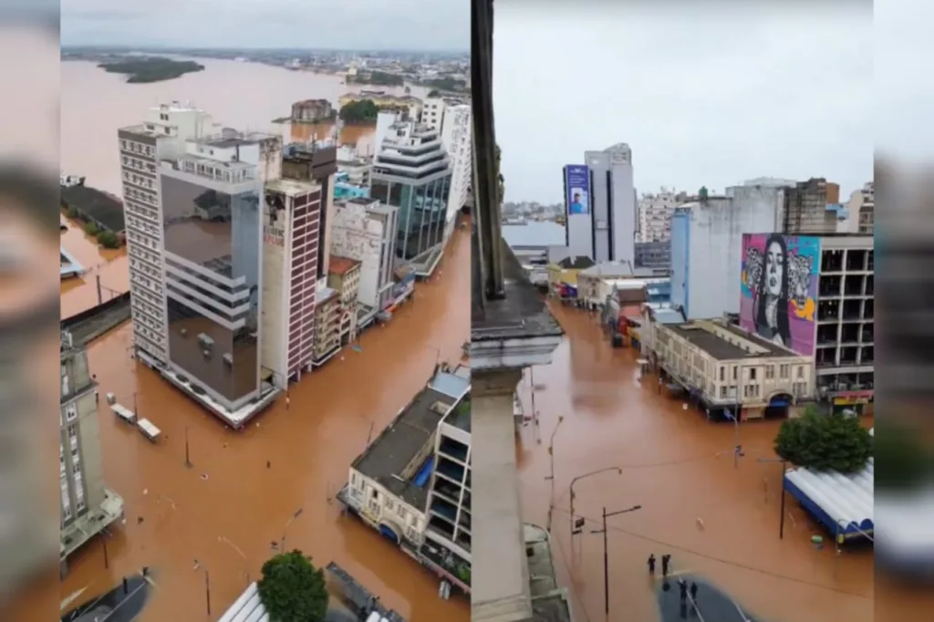 Avenidas na área central de Porto Alegre estão alagadas. (Foto: Captura)