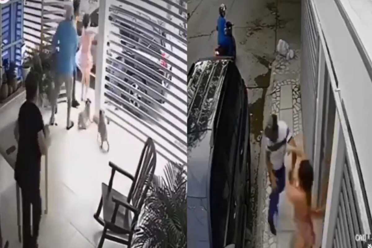 O homem, desorientado, foge do local logo depois da 'voadeira'. (Foto: Captura)