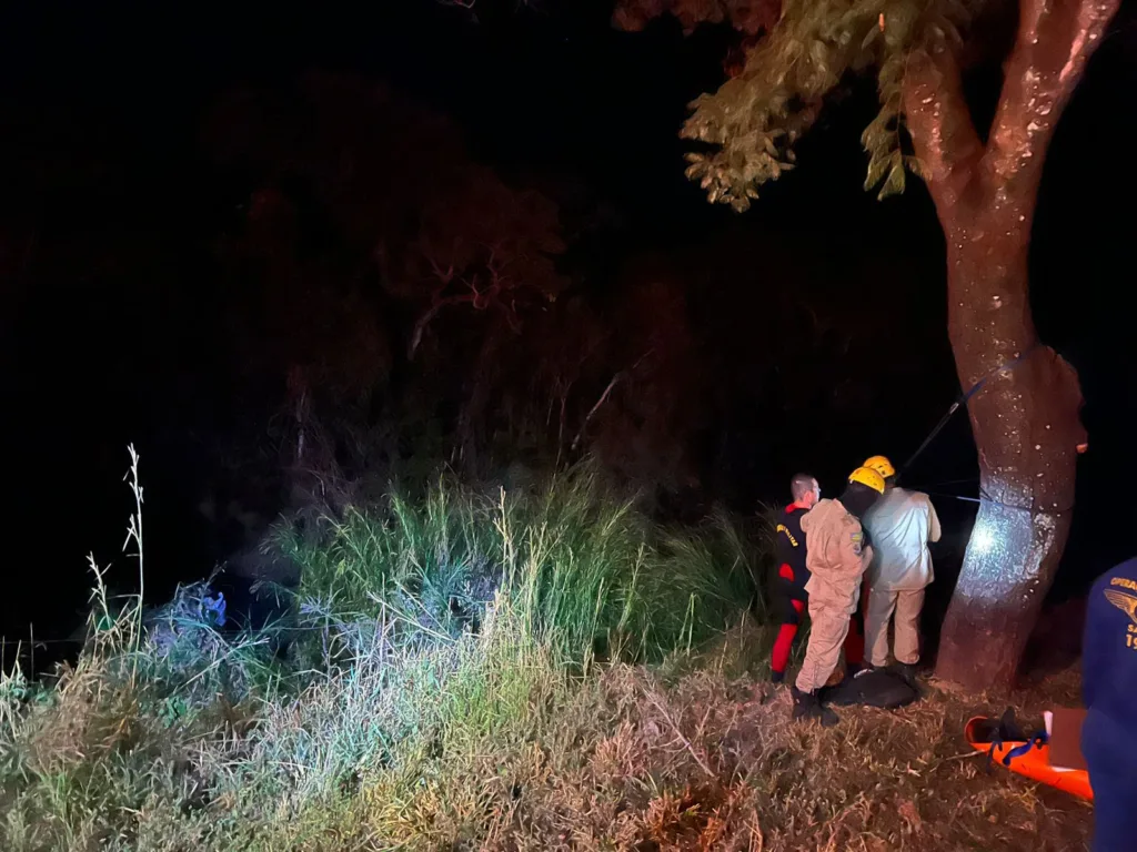 Carro caiu em uma ribanceira de 60 metros (Foto: Bombeiros Anápolis)