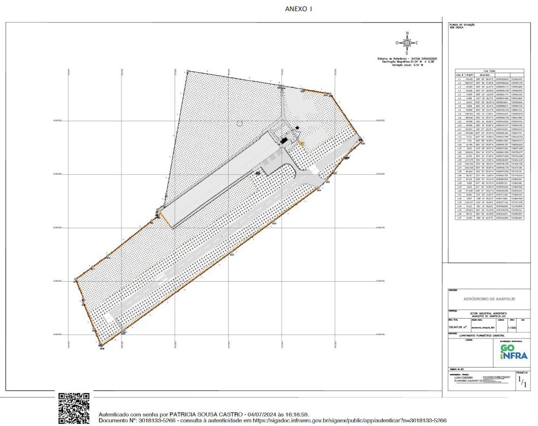 Levantamento planimétrico do Aeroporto de Anápolis (Foto: Reprodução/DOU)