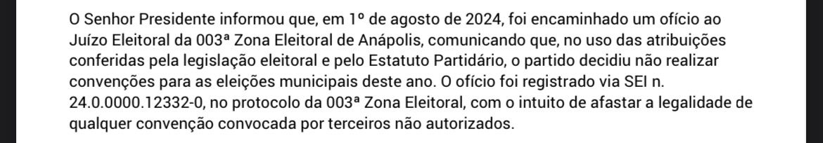 Trecho do oficio enviado à zona eleitoral de Anápolis (Foto: Captura)