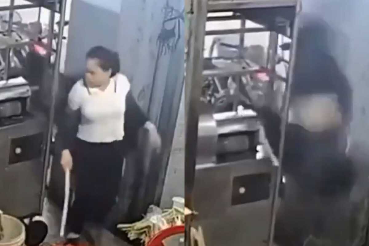 Um colega de trabalho escutou a mulher gritar e correu para desligar a máquina de moer cana (Foto: Captura)