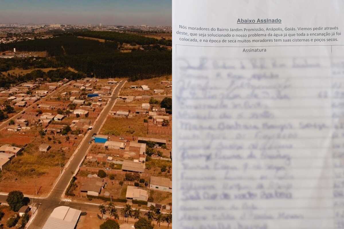 Abaixo-assinado dos moradores do Jardim Promissão conta com mais de 98 assinaturas (Foto: Reprodução / Prefeitura de Anápolis e imagens cedidas à Rádio São Francisco)