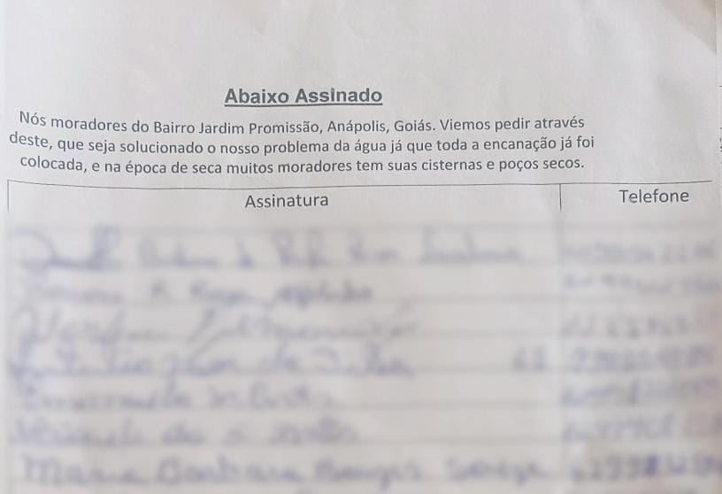 Abaixo-assinado redigido pelos moradores do Bairro Jardim Promissão (Foto: Reprodução / Imagens cedidas à Rádio São Francisco)