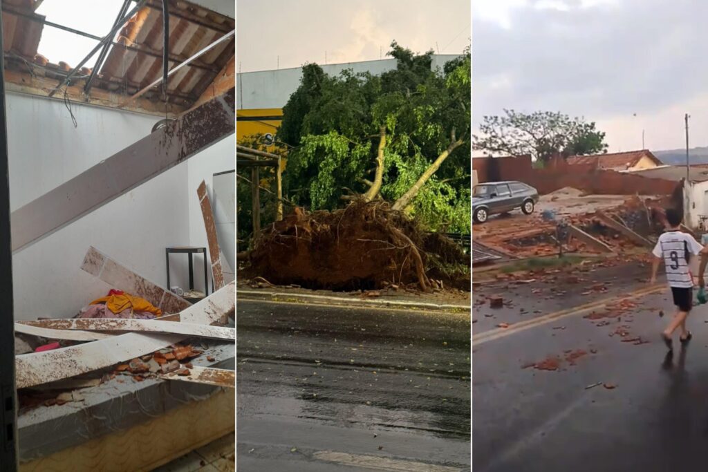 Telhados e muros ficaram danificados, árvores caíram e veículos foram atingidos no retorno das chuvas em Anápolis (Foto: Reprodução)