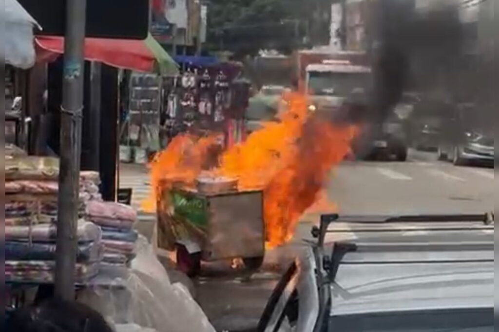 Chamas destruíram o carrinho de milho (Foto: Cesar Augustus)