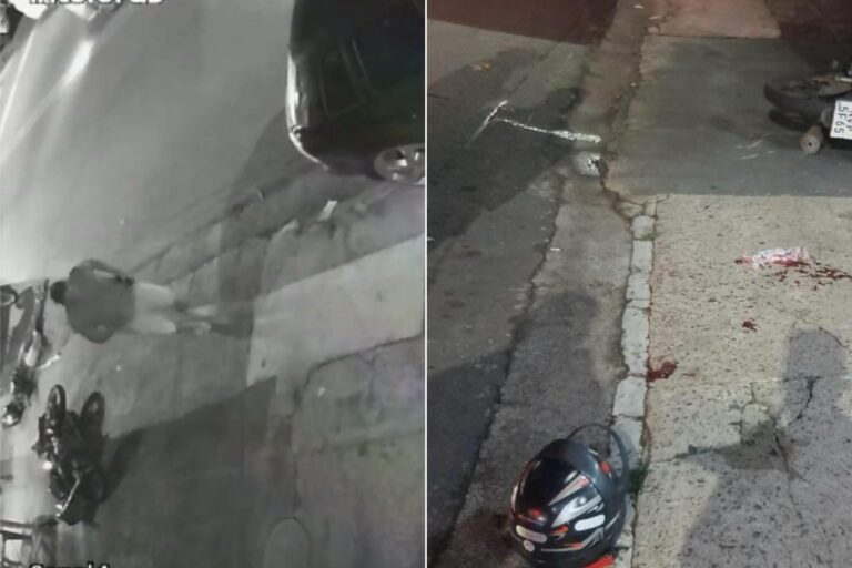 Vídeo registrou o motociclista sendo baleado durante confusão no bar (Foto: Captura)