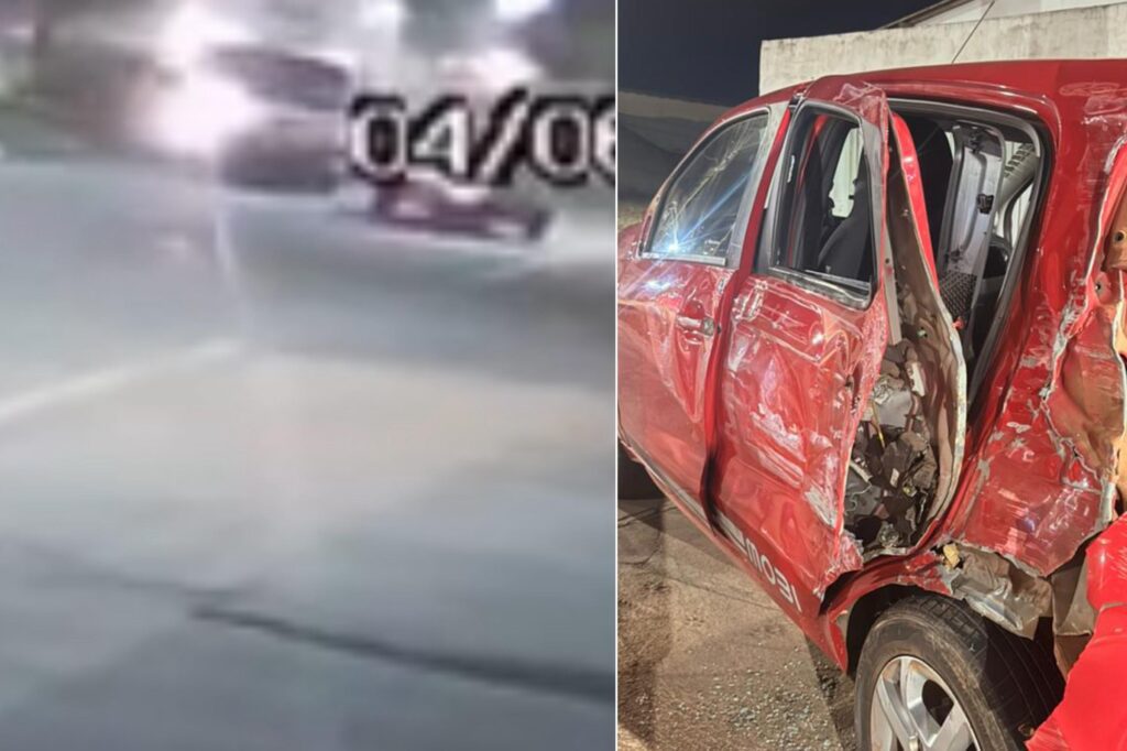 Câmeras flagraram o acidente na Avenida Pedro Ludovico